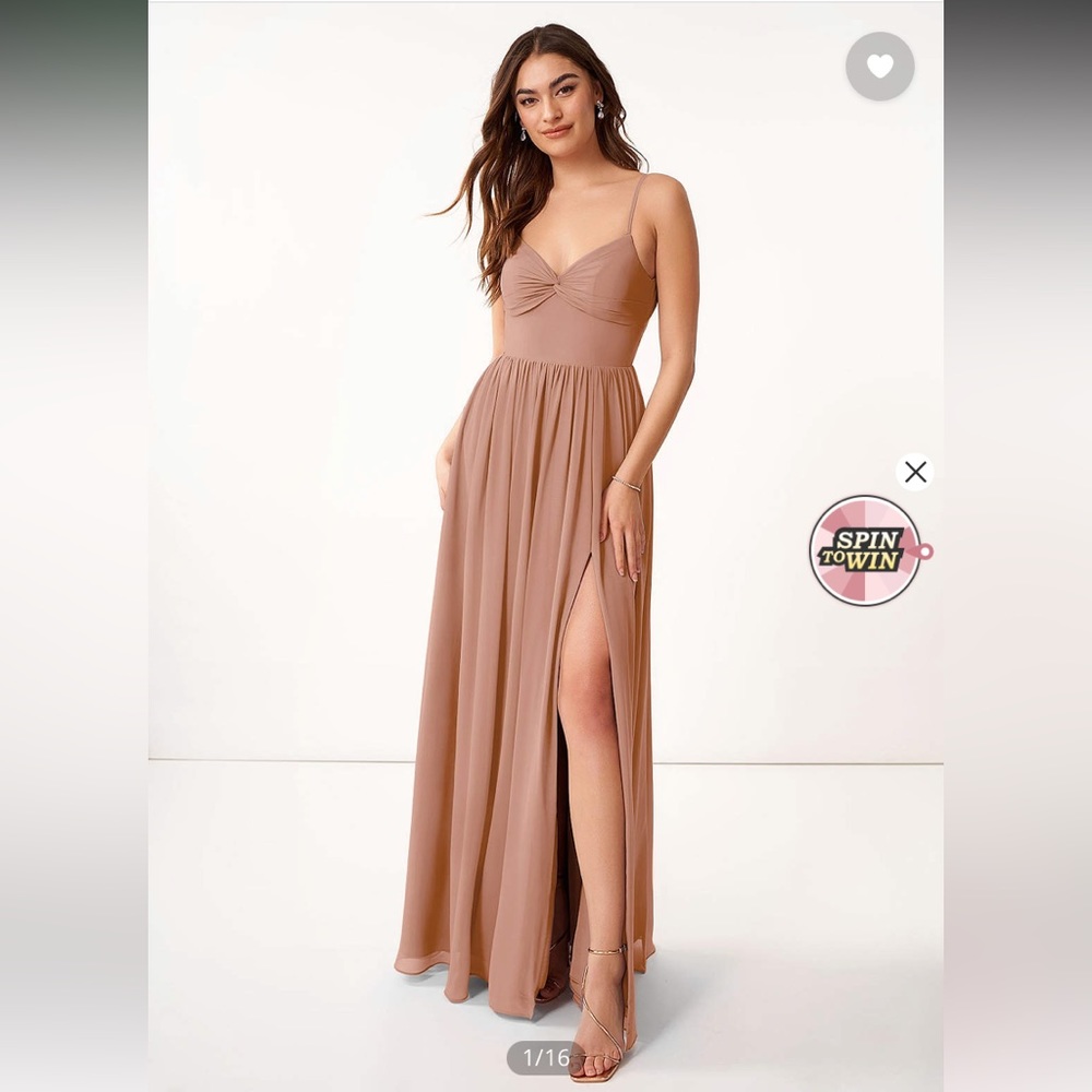 Azazie Zeya Champagne rose bridesmaid dress-